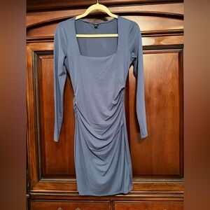 Guess Long Sleeve Blue Dress with Ruched Detail